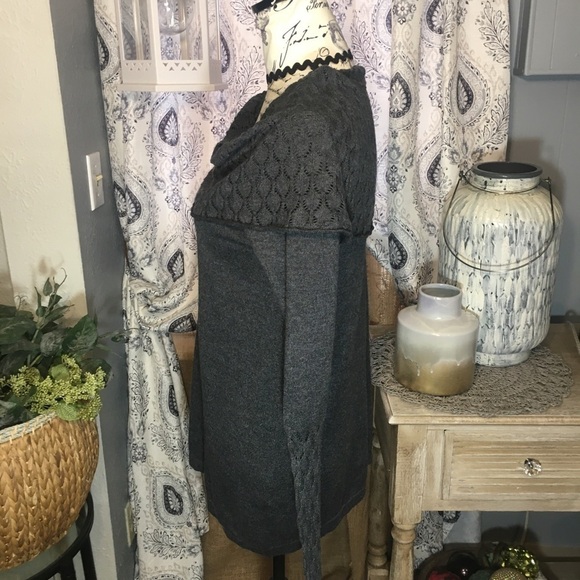 August Silk - Light weight lace knit cowl neck with lace knit sleeve cuffs. - Picture 6 of 11